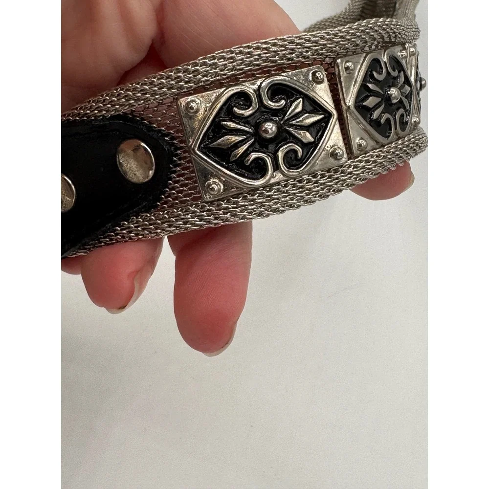 Vintage Silver Metal Mesh Concho Belt Genuine Leather Size 38 Western CC-739D